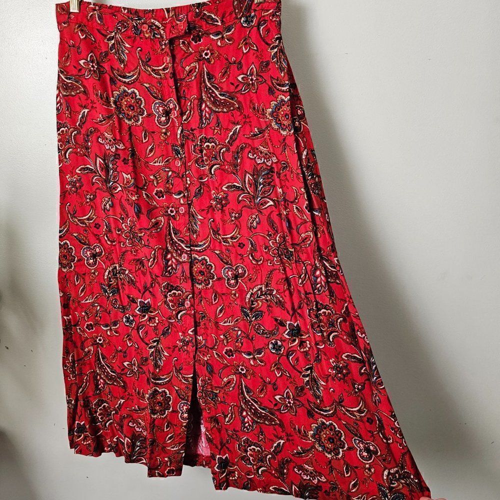 EUC VINTAGE KORET BUTTON DOWN RED PAISLEY PRINT DARK ACADEMIA SKIRT SZ M